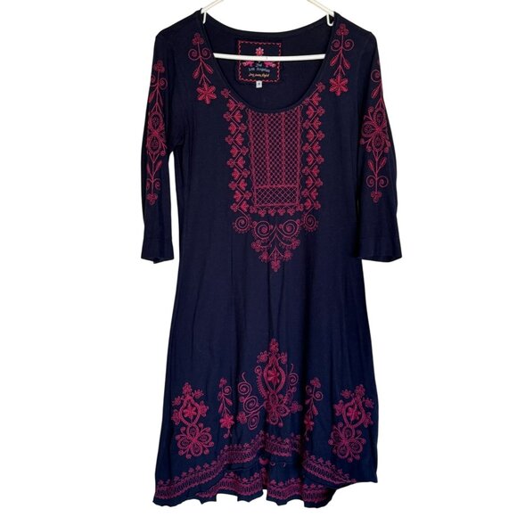 Johnny Was LA Geometric Embroidered Midi Dress 3/4 Sleeve Scoop Neck Sz Small /d - Picture 1 of 7